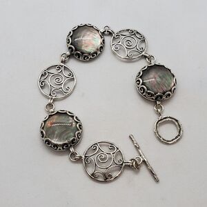 Sterling Silver Isreal PZ Mother of Pearl Bracelet 7.25" Toggle Clasp 925